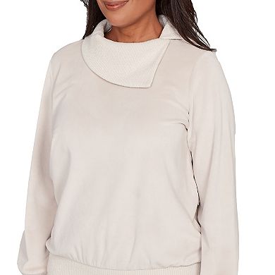 Women's Alfred Dunner Solid Shimmer Detail Asymmetrical Envelope Neck Top