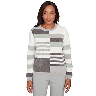 Women's Alfred Dunner Stripe Sequin Colorblock Chenille Sweater