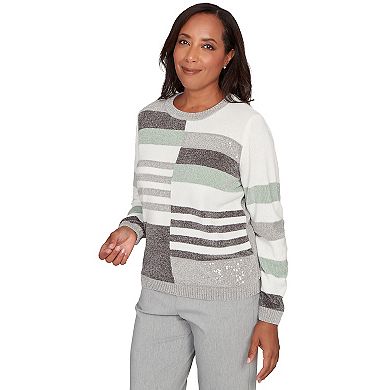 Women's Alfred Dunner Stripe Sequin Colorblock Chenille Sweater