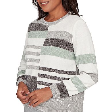 Women's Alfred Dunner Stripe Sequin Colorblock Chenille Sweater