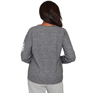 Women's Alfred Dunner Ruffle V-Neck Floral Soutache Sweater