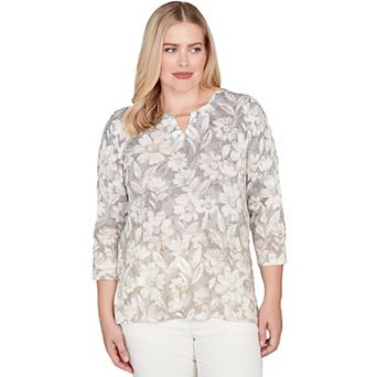 Women's Alfred Dunner Ombre Floral Knit Three-Quarter Sleeve Top