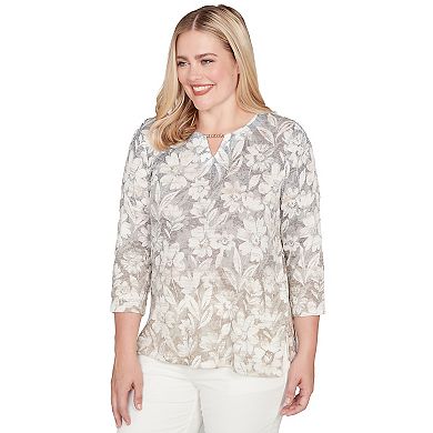 Women's Alfred Dunner Ombre Floral Knit Three-Quarter Sleeve Top