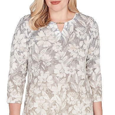 Women's Alfred Dunner Ombre Floral Knit Three-Quarter Sleeve Top