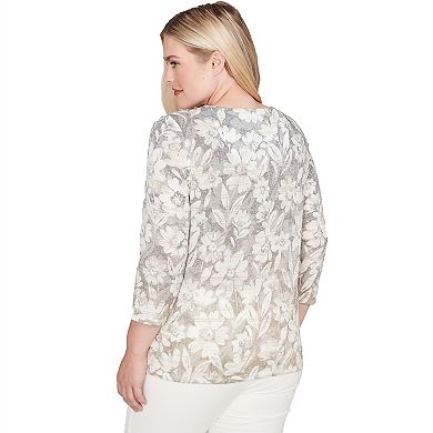 Women's Alfred Dunner Ombre Floral Knit Three-Quarter Sleeve Top