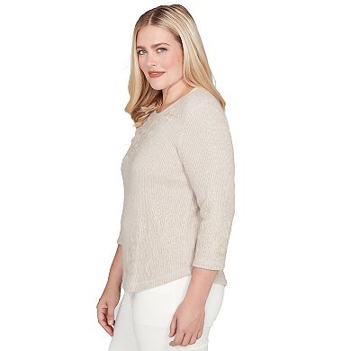 Women's Alfred Dunner Asymmetrical Floral Soutache Knit Top