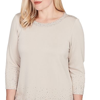 Women's Alfred Dunner Heat Set Sparkle Ombre Border Knit Top