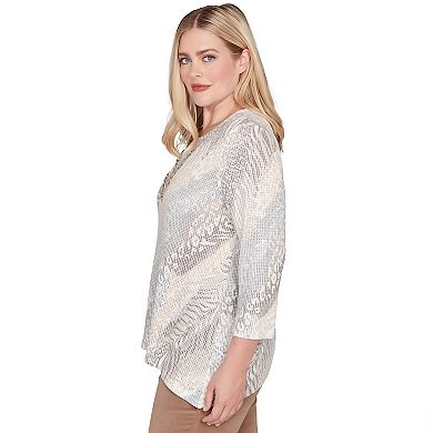 Women's Alfred Dunner Diagonal Animal Print Top with Necklace