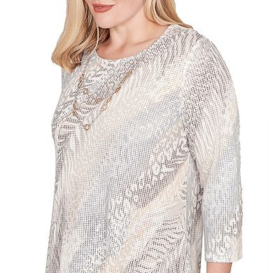 Women's Alfred Dunner Diagonal Animal Print Top with Necklace