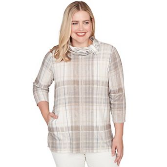 Women's Alfred Dunner Draped Cowl Neckline Plaid Knit Top