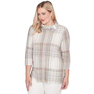 Women's Alfred Dunner Draped Cowl Neckline Plaid Knit Top