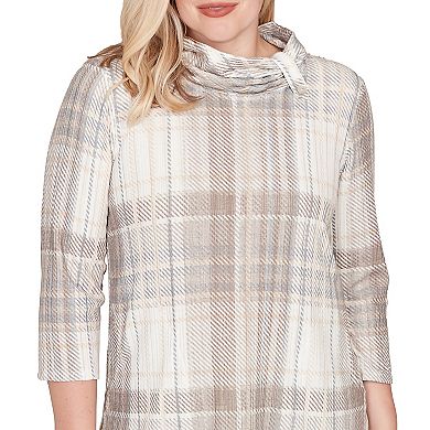 Women's Alfred Dunner Draped Cowl Neckline Plaid Knit Top