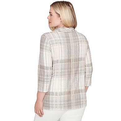 Women's Alfred Dunner Draped Cowl Neckline Plaid Knit Top
