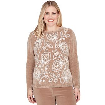 Women's Alfred Dunner Stitched Leaf Detail Chenille Sweater