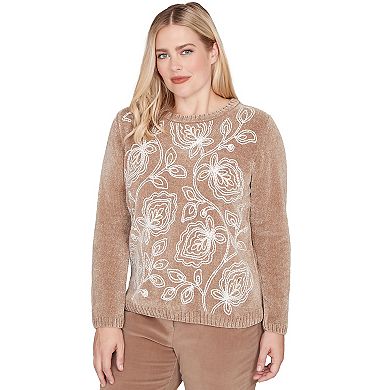 Women's Alfred Dunner Stitched Leaf Detail Chenille Sweater