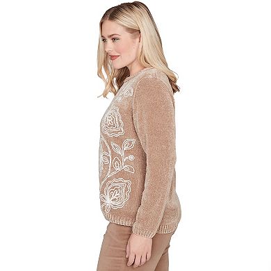 Women's Alfred Dunner Stitched Leaf Detail Chenille Sweater