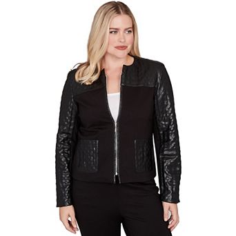 Women's Alfred Dunner Zip Front Stretch Faux Leather Ponte Jacket