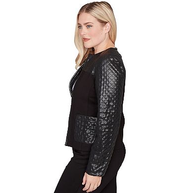 Women's Alfred Dunner Zip Front Stretch Faux Leather Ponte Jacket