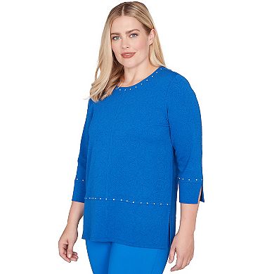 Women's Alfred Dunner 3/4 Sleeve Solid Floral Jacquard Knit Top