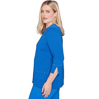 Women's Alfred Dunner 3/4 Sleeve Solid Floral Jacquard Knit Top