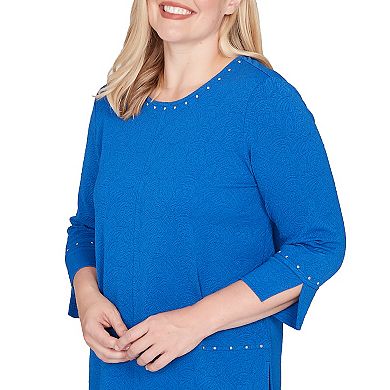 Women's Alfred Dunner 3/4 Sleeve Solid Floral Jacquard Knit Top