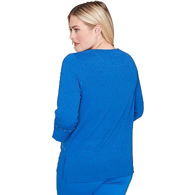 Women's Alfred Dunner 3/4 Sleeve Solid Floral Jacquard Knit Top