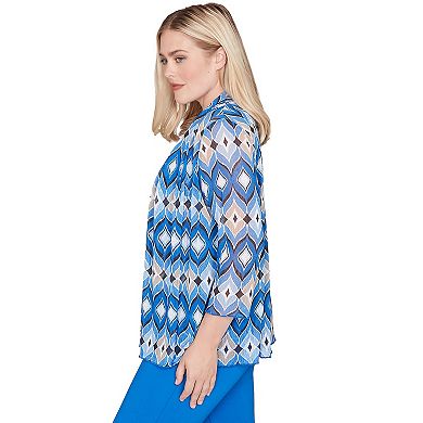 Women's Alfred Dunner Geometric Mesh 2-in-1 Top with Necklace