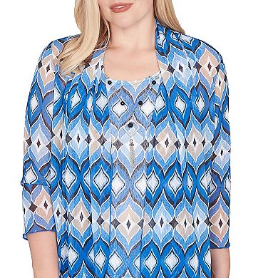 Women's Alfred Dunner Geometric Mesh 2-in-1 Top with Necklace
