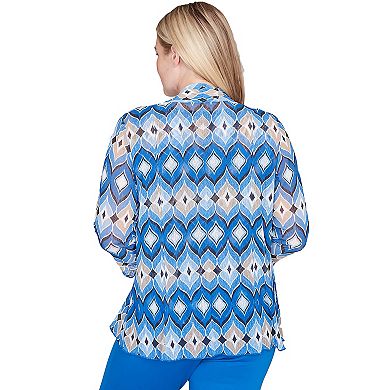 Women's Alfred Dunner Geometric Mesh 2-in-1 Top with Necklace