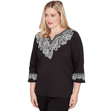 Women's Alfred Dunner Embroidered Scroll Accent V-Neck Soft Knit Top