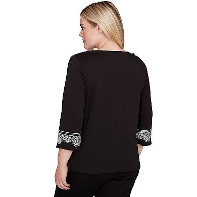 Women's Alfred Dunner Embroidered Scroll Accent V-Neck Soft Knit Top