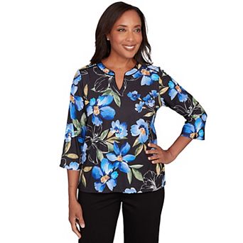 Women's Alfred Dunner Watercolor Floral Velvet Trim Top