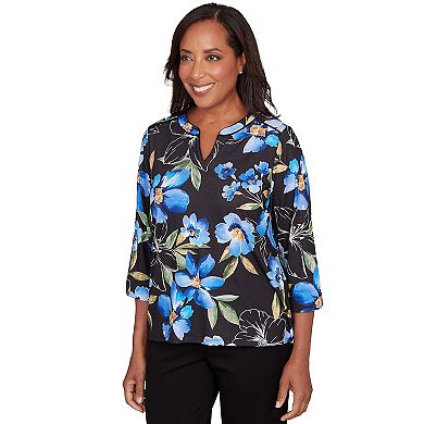 Women's Alfred Dunner Watercolor Floral Velvet Trim Top