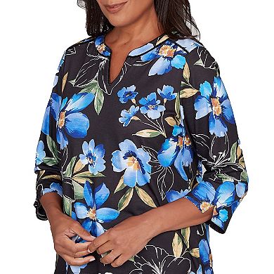 Women's Alfred Dunner Watercolor Floral Velvet Trim Top