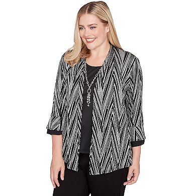 Women's Alfred Dunner Metallic Chevron Two-in-One Top with Necklace