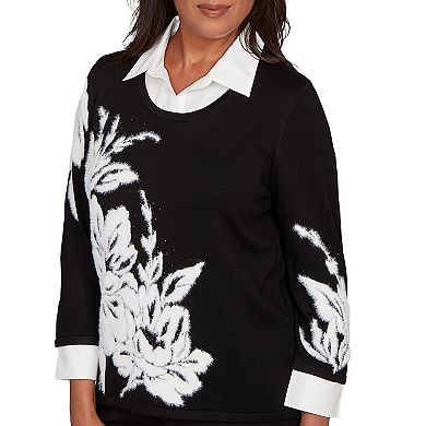Women's Alfred Dunner Dramatic Floral Two-in-One Sweater