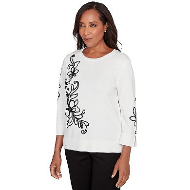 Women's Alfred Dunner Floral Soutache Lightweight Sweater