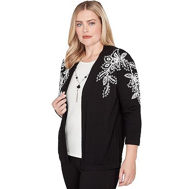 Women's Alfred Dunner Floral Soutache Two-in-One Sweater with Necklace