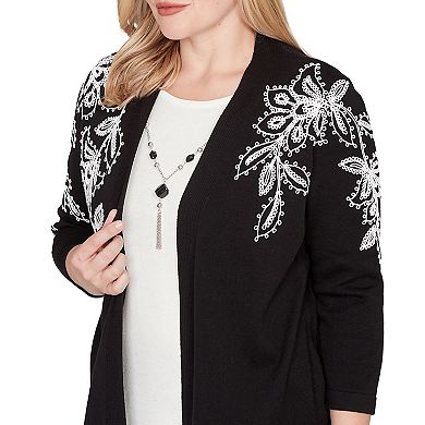 Women's Alfred Dunner Floral Soutache Two-in-One Sweater with Necklace