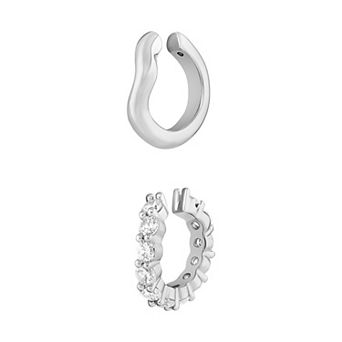 PRIMROSE Silver-Plated Cubic Zirconia Twist Ear Cuff Duo Set