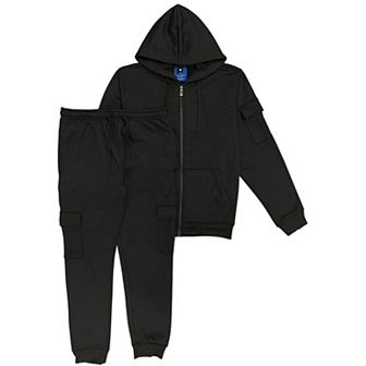 Men's Cargo Jogger Sweatsuit Zip Up Hoodie & Sweatpants Outfit