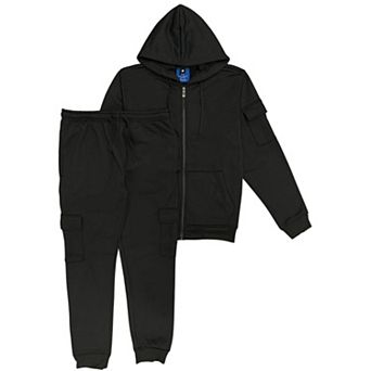 Men's Cargo Jogger Sweatsuit Zip Up Hoodie & Sweatpants Outfit