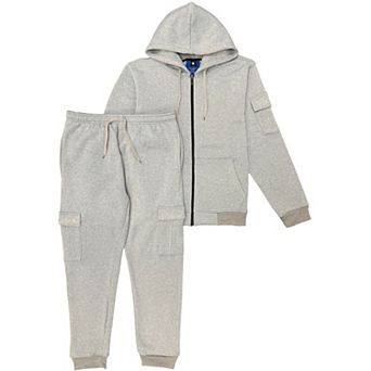 Men's Cargo Jogger Sweatsuit Zip Up Hoodie & Sweatpants Outfit