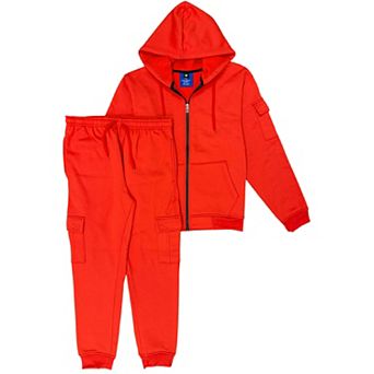 Men's Cargo Jogger Sweatsuit Zip Up Hoodie & Sweatpants Outfit