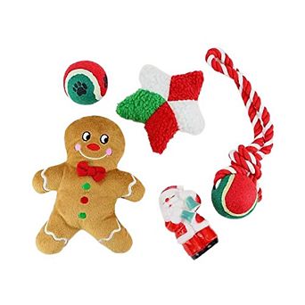Midlee Toy Filled Christmas Dog Stocking Gift Set- Squeaky Plush Ball Rope Holiday Pet Present