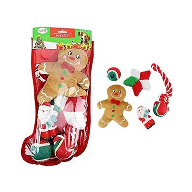Midlee Toy Filled Christmas Dog Stocking Gift Set- Squeaky Plush Ball Rope Holiday Pet Present