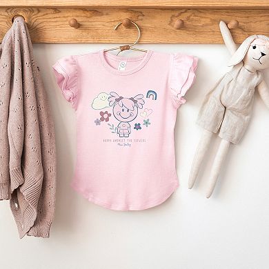 Mini Smiley Happy Amongst The Flowers - Flutter Sleeve Graphic T-Shirt