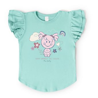 Mini Smiley Happy Amongst The Flowers - Flutter Sleeve Graphic T-Shirt