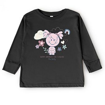 Mini Smiley Happy Amongst The Flowers - Toddler Long Sleeve Graphic Tee
