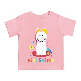 Mini Smiley Unicorn Distressed - Toddler Short Sleeve Graphic T-Shirt
